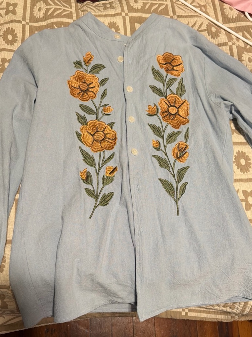 Light Blue Tunic with Mustard Floral Embroidery